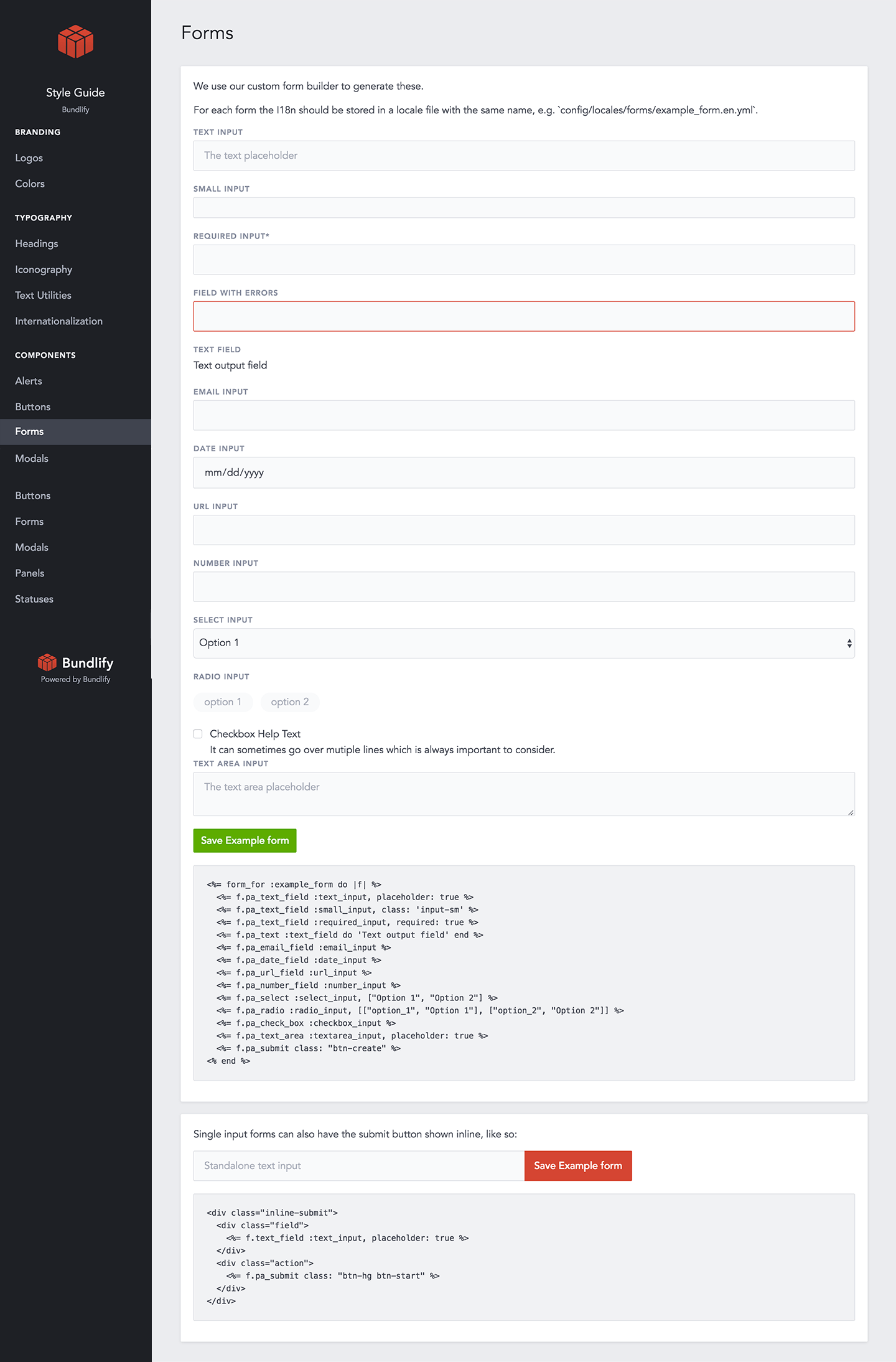 Forms in a Style Guide