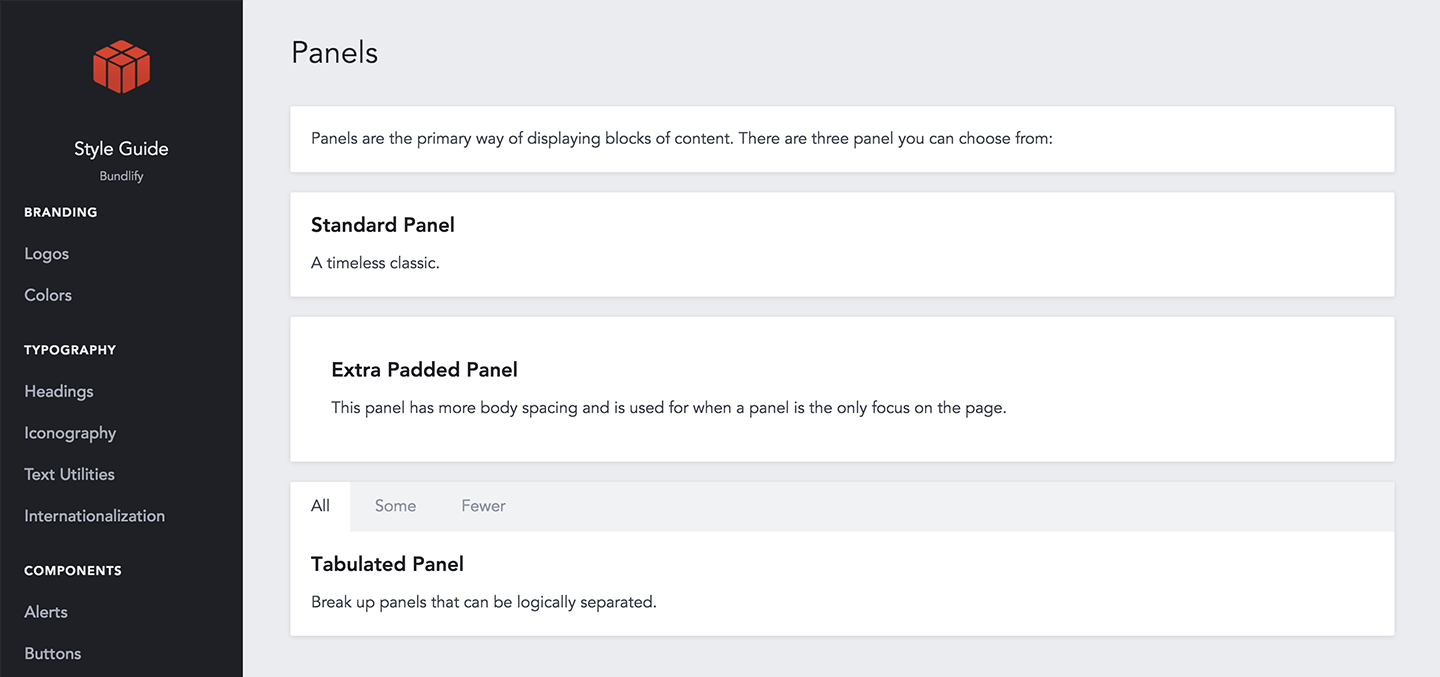 Panels in a Style Guide