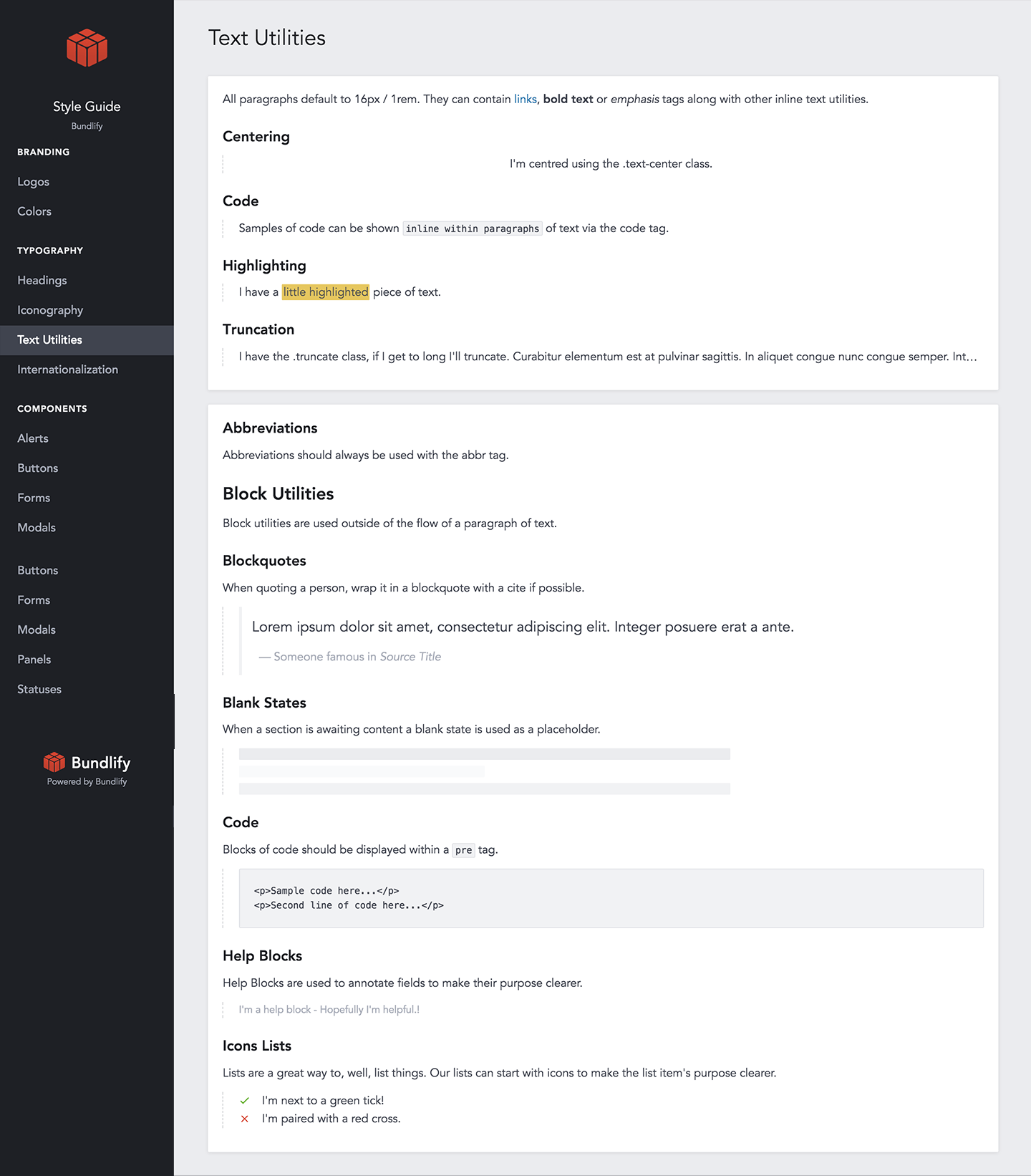 Text Utilities in a Style Guide