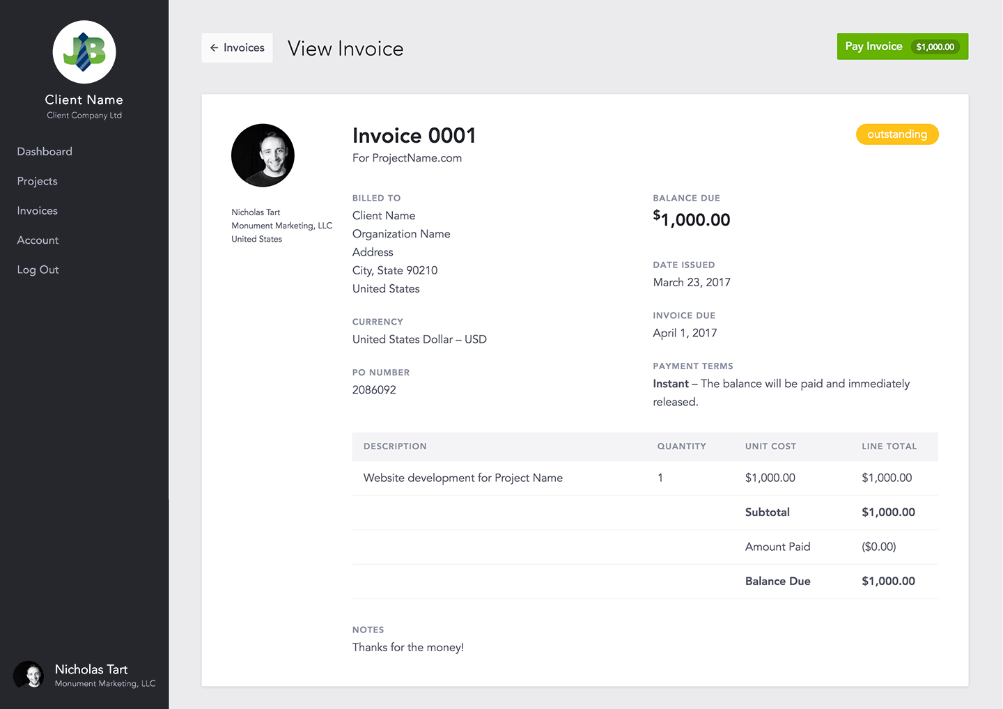 MVP Client View Invoice